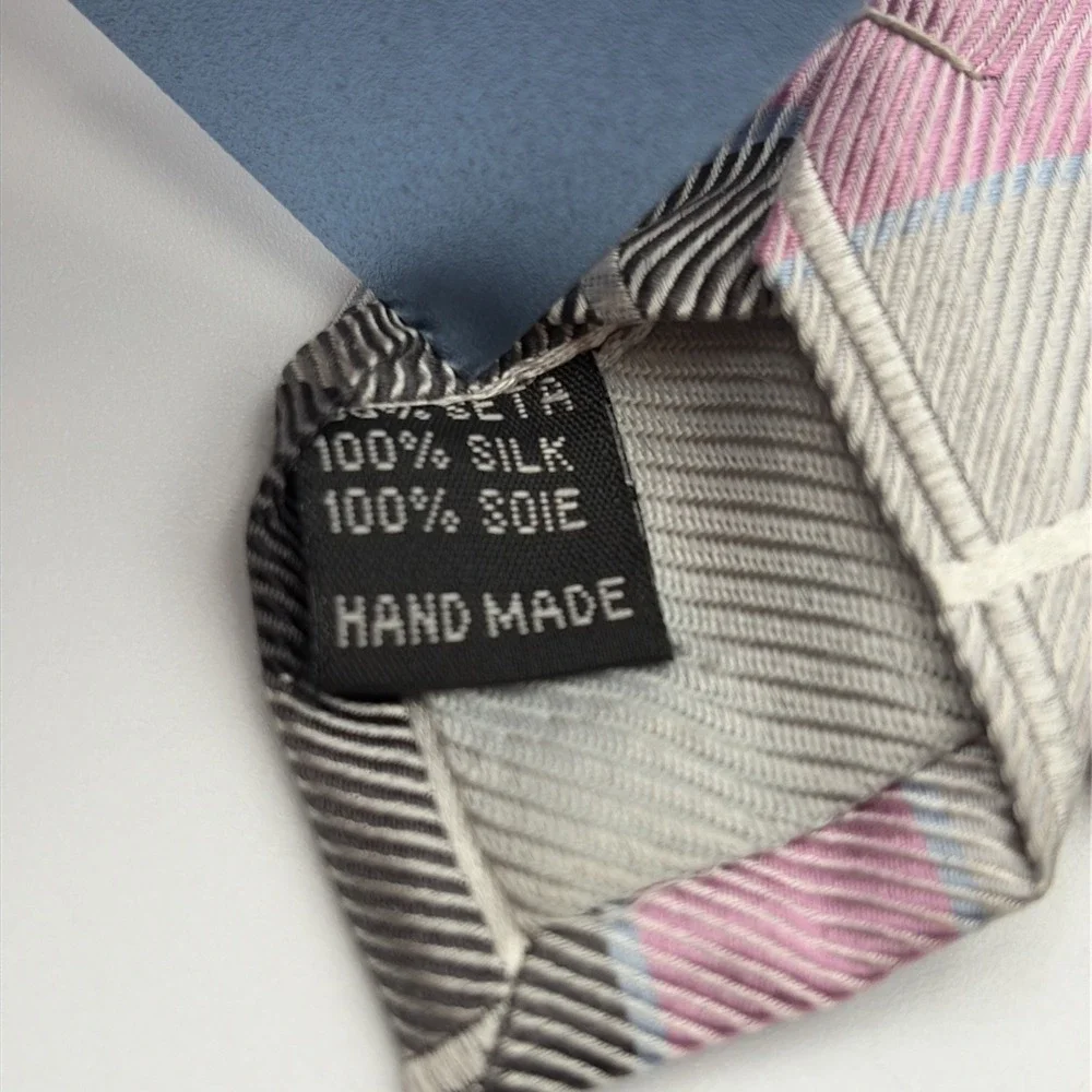 Bruno Marchesi Necktie Mens OS Pink Grey Black Plaid 100% Silk Hand Made Tie